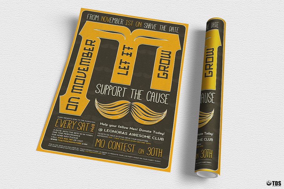 蓄须月胡子节活动派对传单PSD模板 V3 Movember Flyer PSD V3插图2