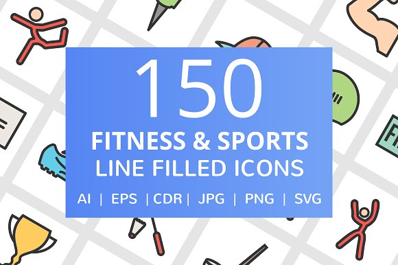 150健身与运动填充线图标插图(3)
