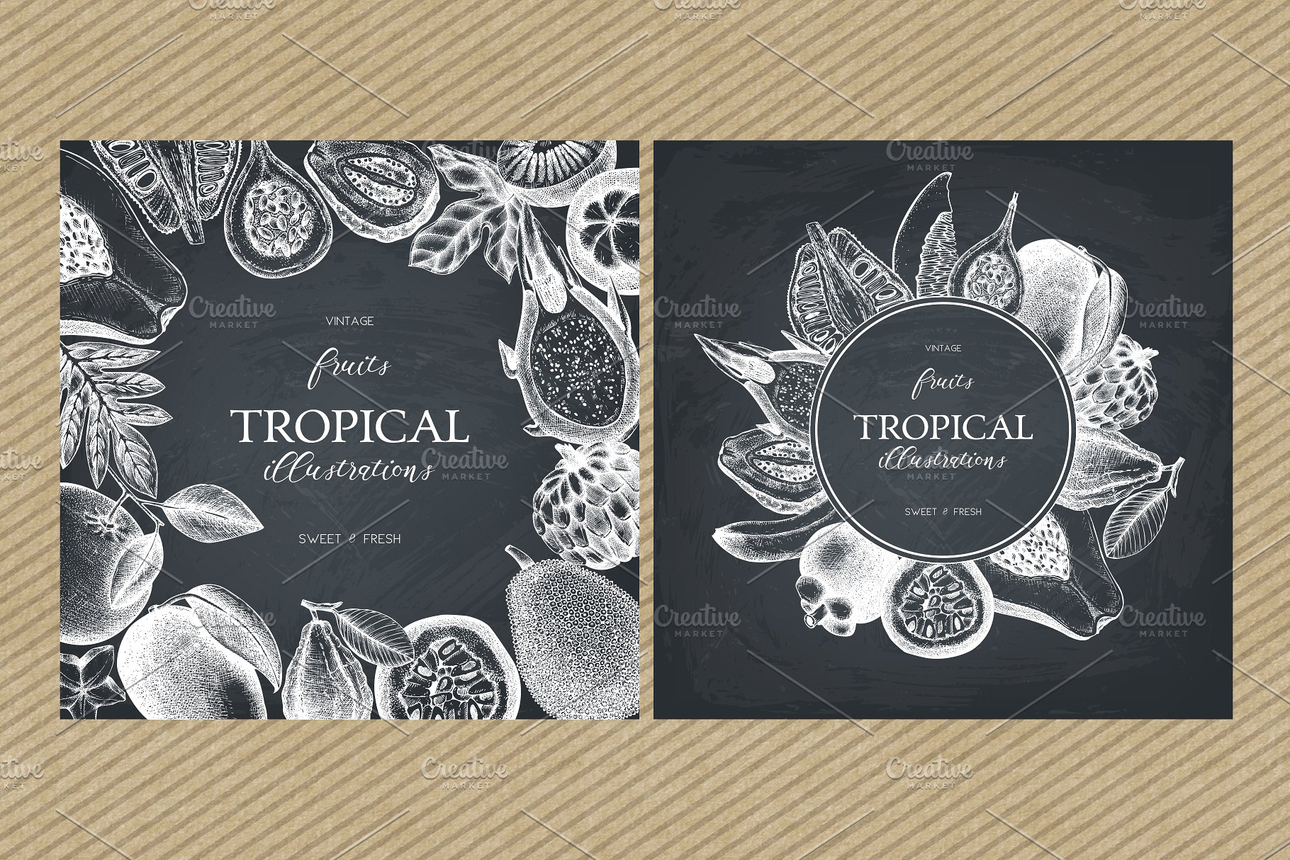热带亚热带水果矢量图形套装 Vector Exotic Fruits & Plans Set插图(4)