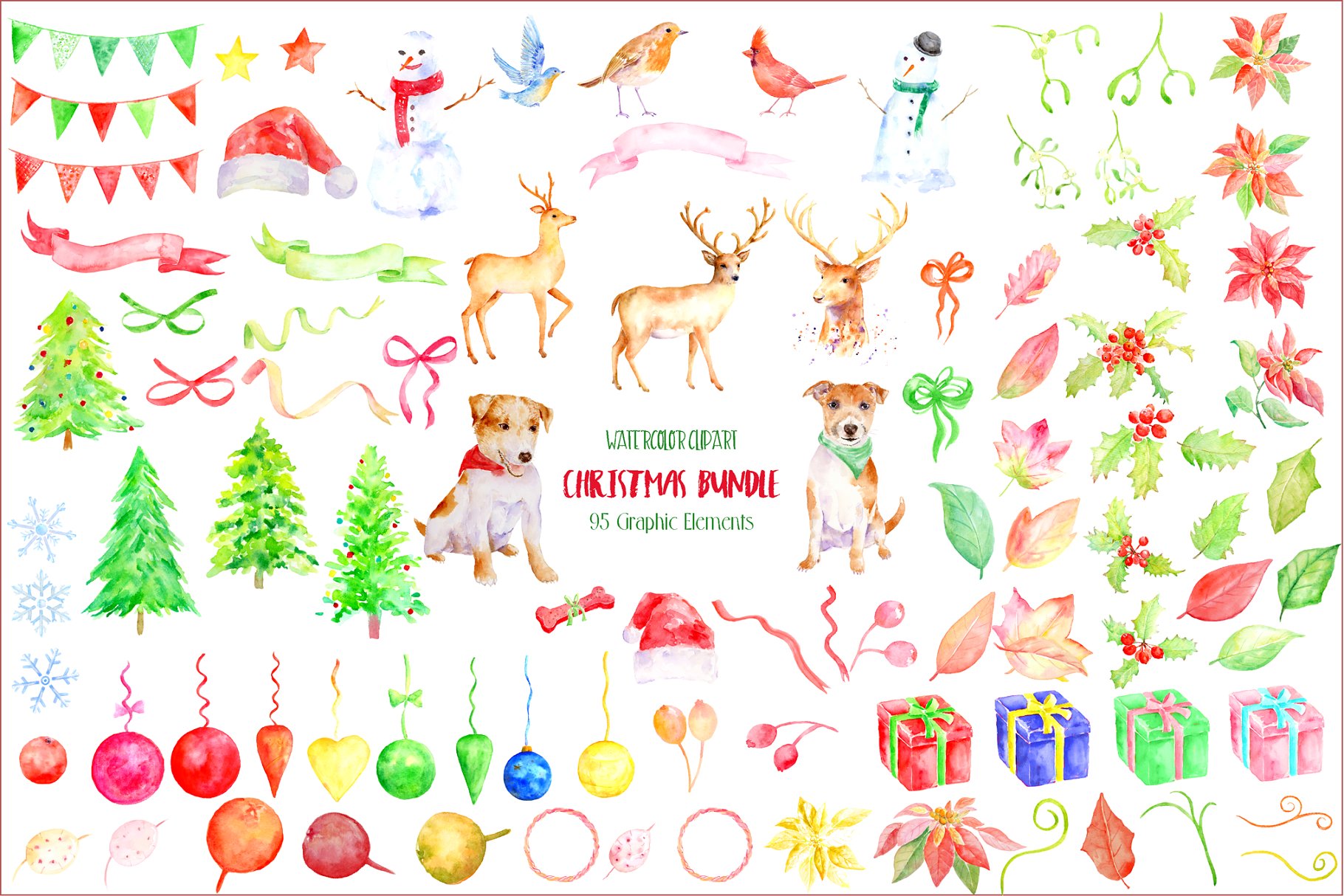 圣诞节主题水彩剪贴画合集 Christmas Clipart Bundle插图3