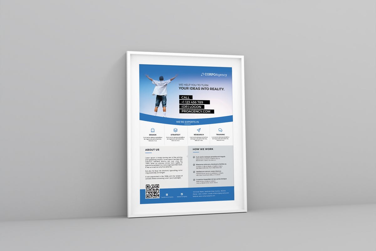 经典蓝色公司营销传单设计PSD模板 Corporate Flyer插图