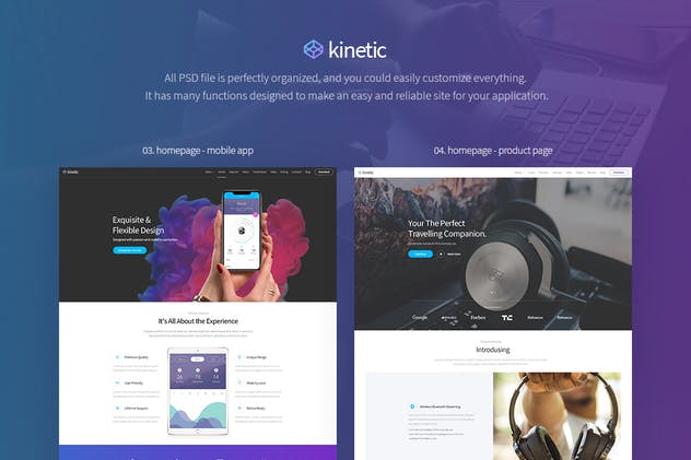 APP应用产品官网设计PSD模板 Kinetic – App Landing One Page PSD Template插图(2)