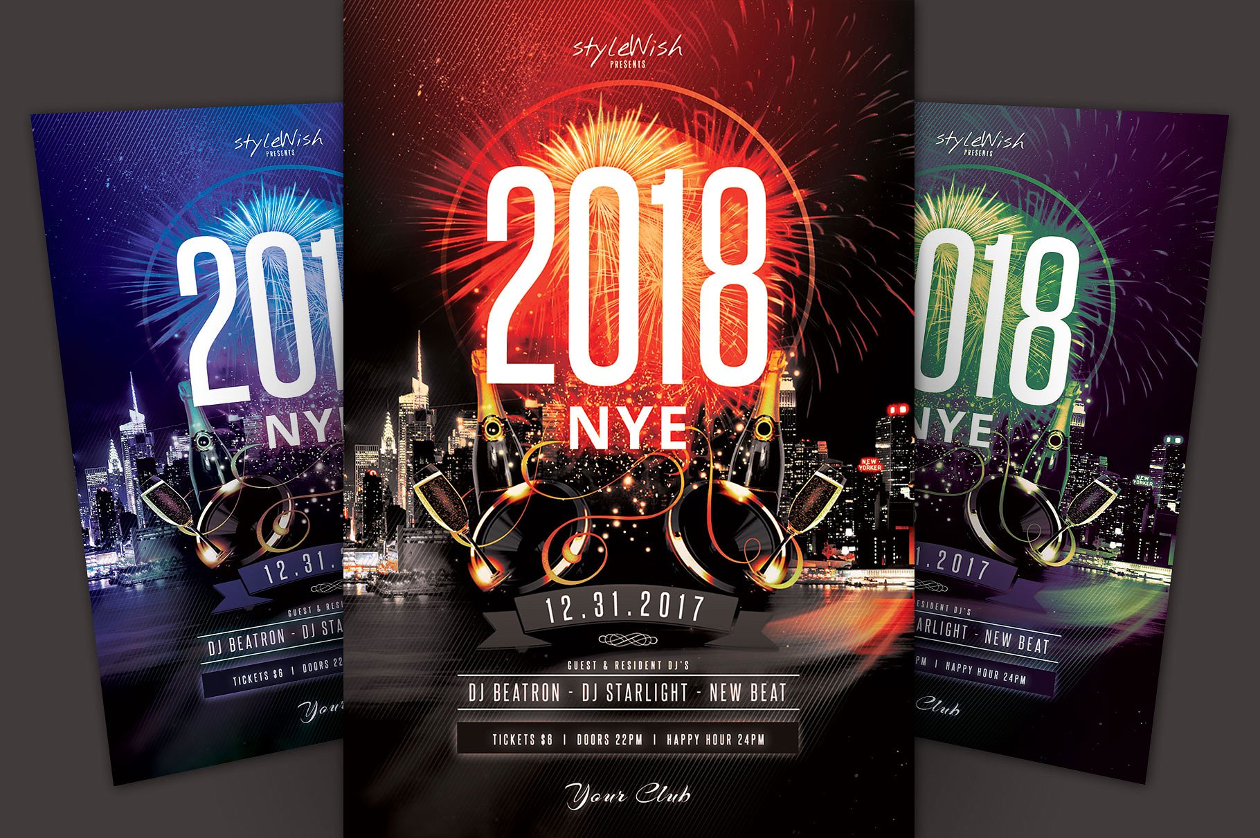 新年跨年晚会公司年会活动海报传单设计模板 New Year Flyer Template插图