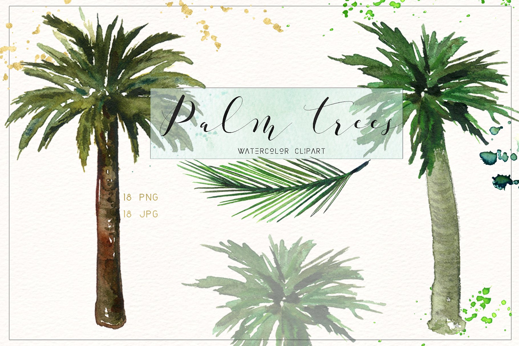 椰子树水彩剪贴画 Palm trees. Watercolor clipart.插图3