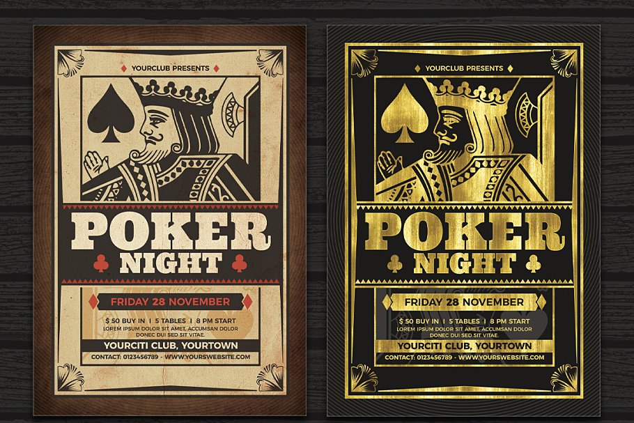 扑克爱好者之夜活动传单模板 Poker Night Flyer Template插图(1)