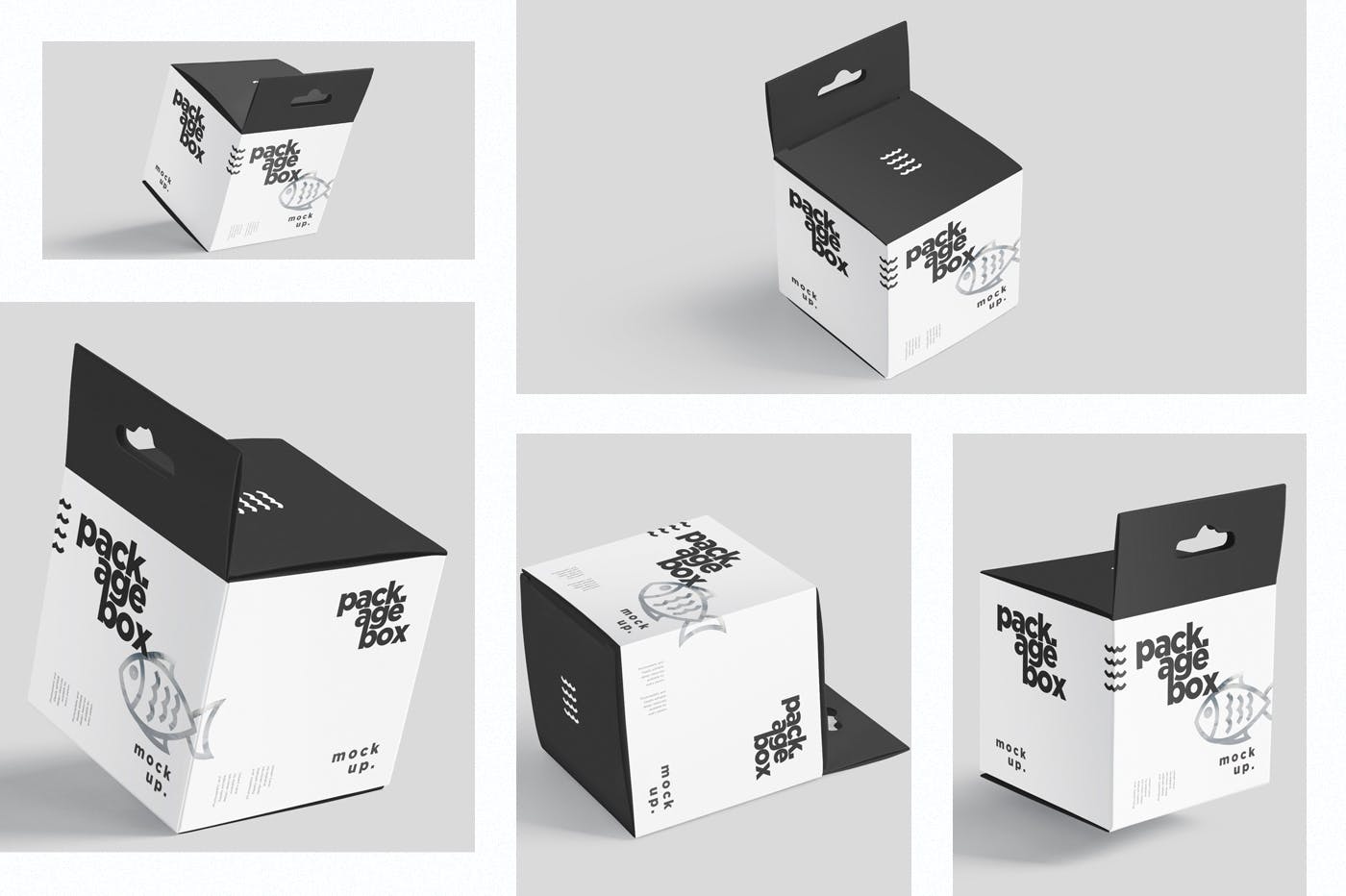 挂耳式方形产品包装盒样机模板 Package Box Mockup Set – Square With Hanger插图1