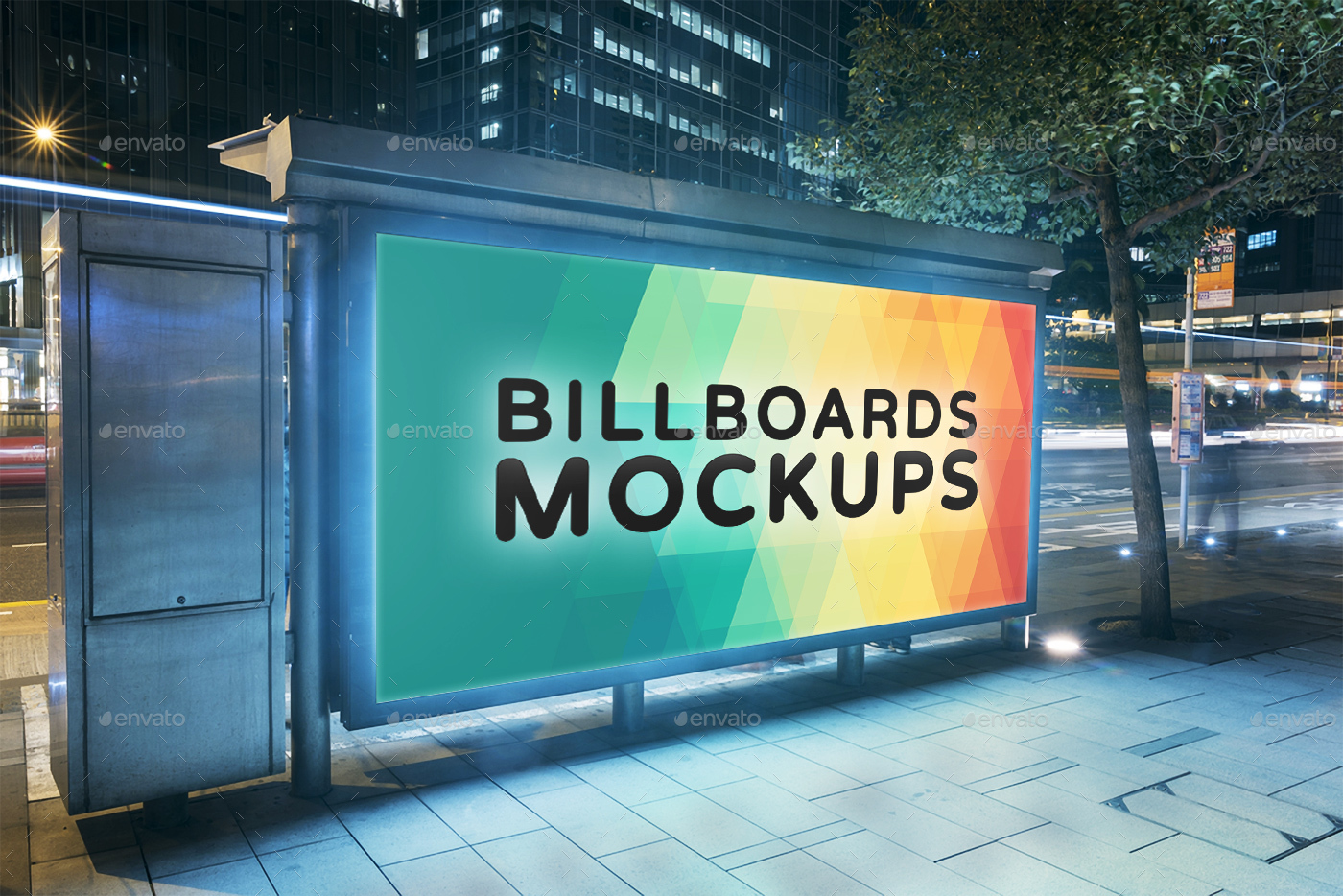 夜间广告牌展示样机模版 Billboards Mockups at Night Vol.2插图1
