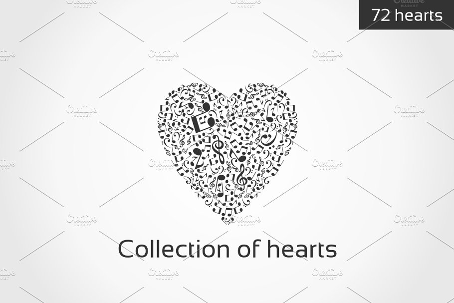 各种主题图标拼凑心形插画 Collection of hearts插图