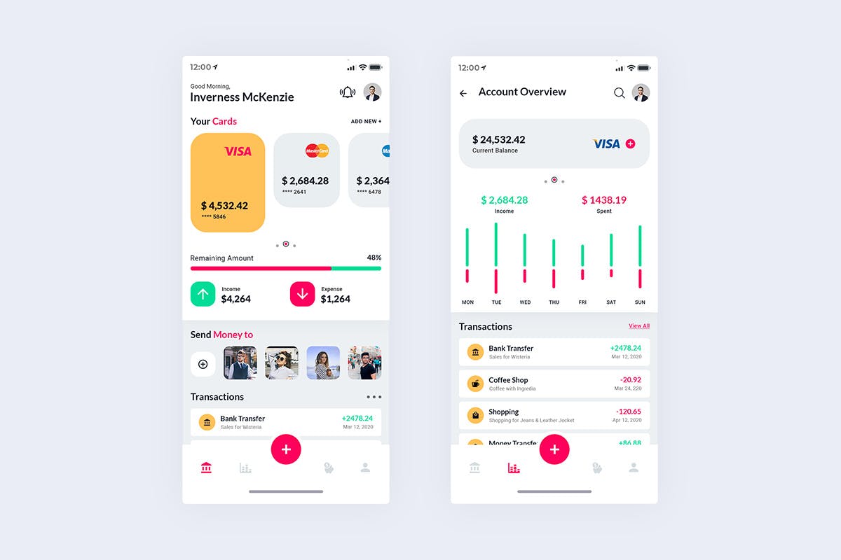 电子钱包移动支付APP应用UI界面设计XD模板[日间模式版本] Finance Wallet MobileApp Ui Kit Light Version (XD)插图(1)