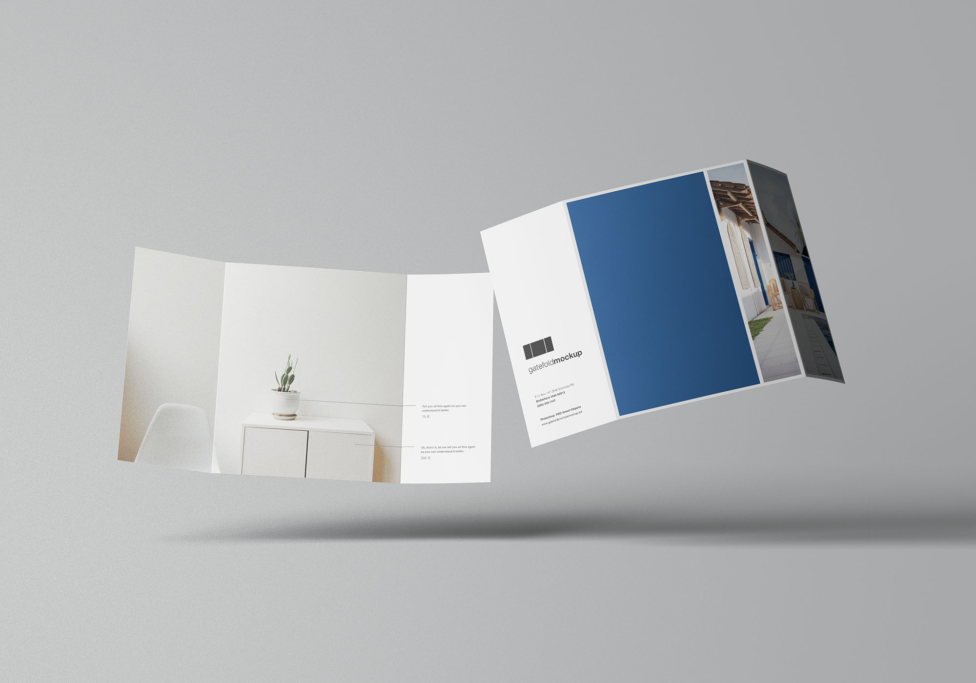 单门折叠宣传册印刷效果图样机 Single Gatefold Brochure Mockup插图(8)