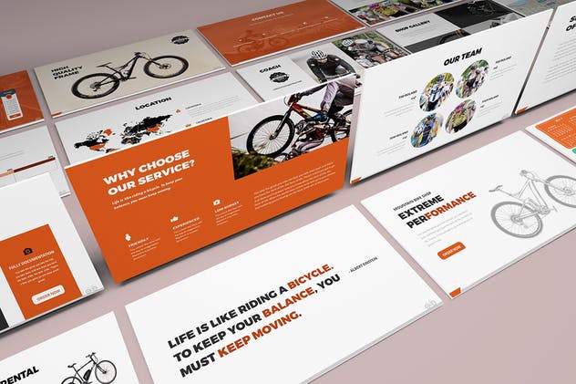 自行车品牌宣传PPT幻灯片设计模板 Bicycle Powerpoint Presentation Template插图(3)