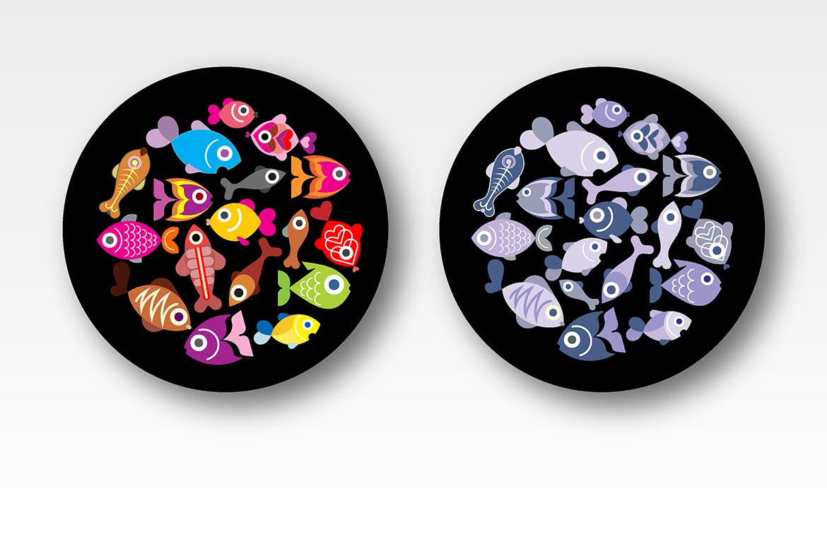 奇异鱼类矢量图形设计素材 Exotic Fish round shape vector designs插图(1)
