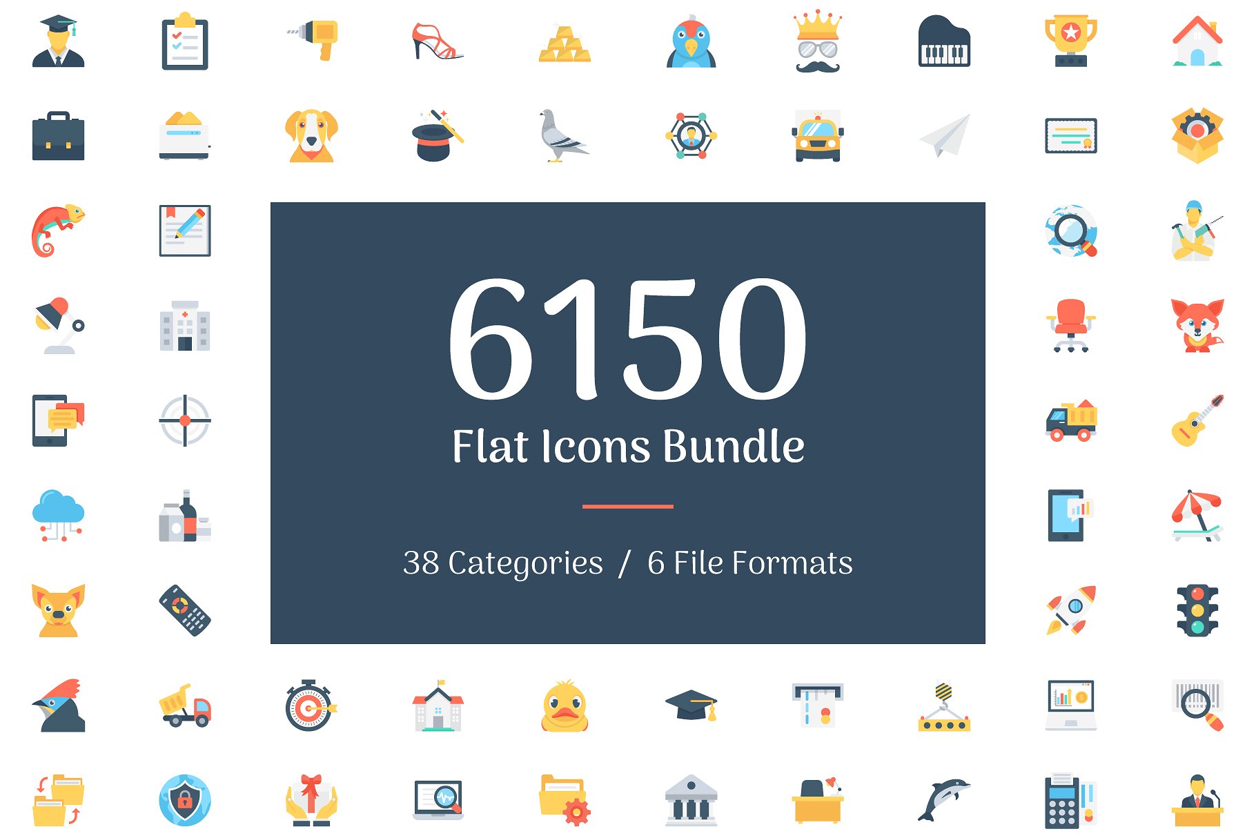 极力推荐：6150枚扁平图标 6150 Flat Icons Bundle插图