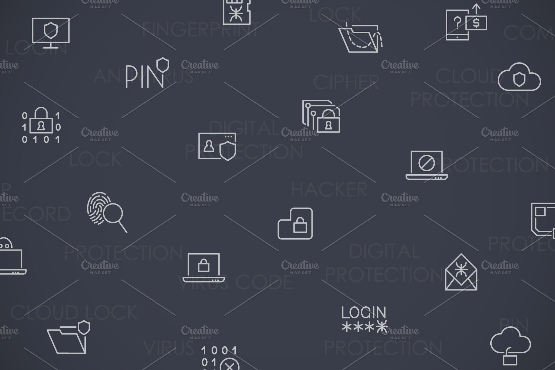 数字信息安全细线图标 Digital protection thinline icons插图(2)