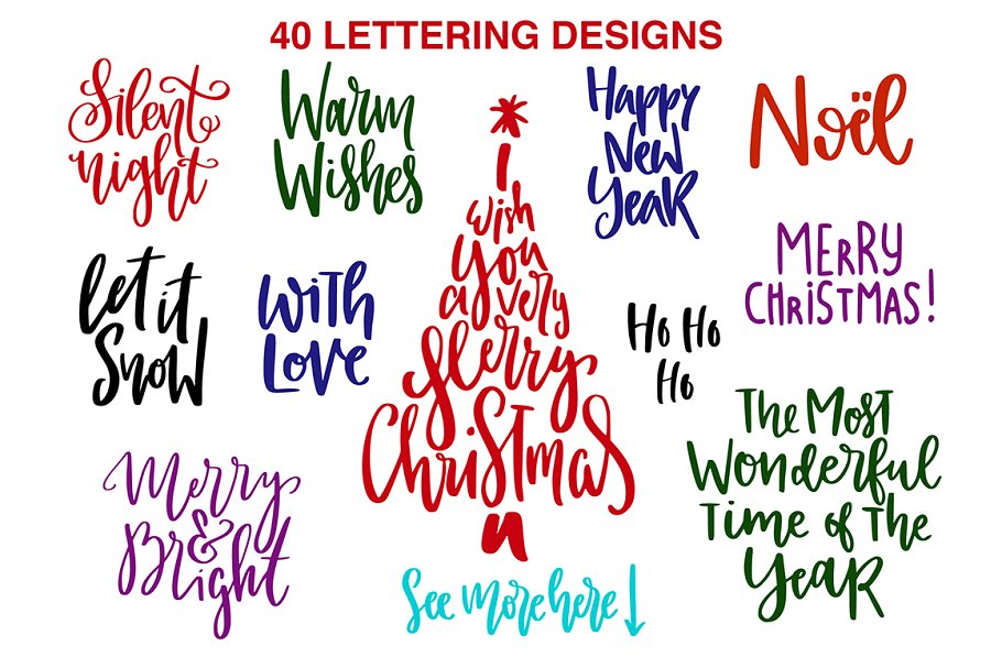 艺术手绘圣诞字母祝语引语剪贴画 Christmas Lettering Quotes & Clipart插图(1)