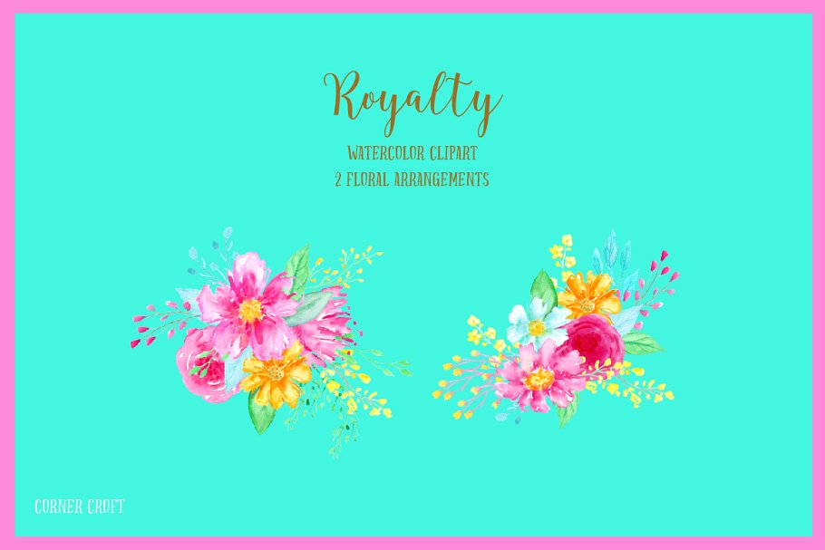 充满活力的手绘五彩浆果花卉剪贴画 Watercolor Clipart Royalty插图(1)