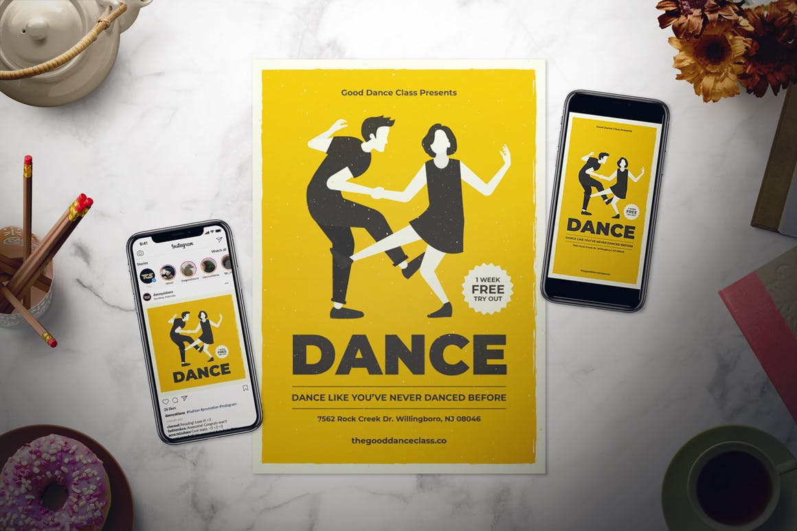 舞蹈培训课程推广海报设计模板 Dance Class Flyer Set插图(1)