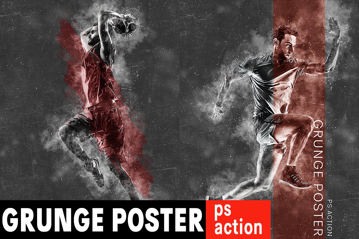 运动人物摄影抽象烟雾特效PS动作 Grunge Poster Photoshop Action插图