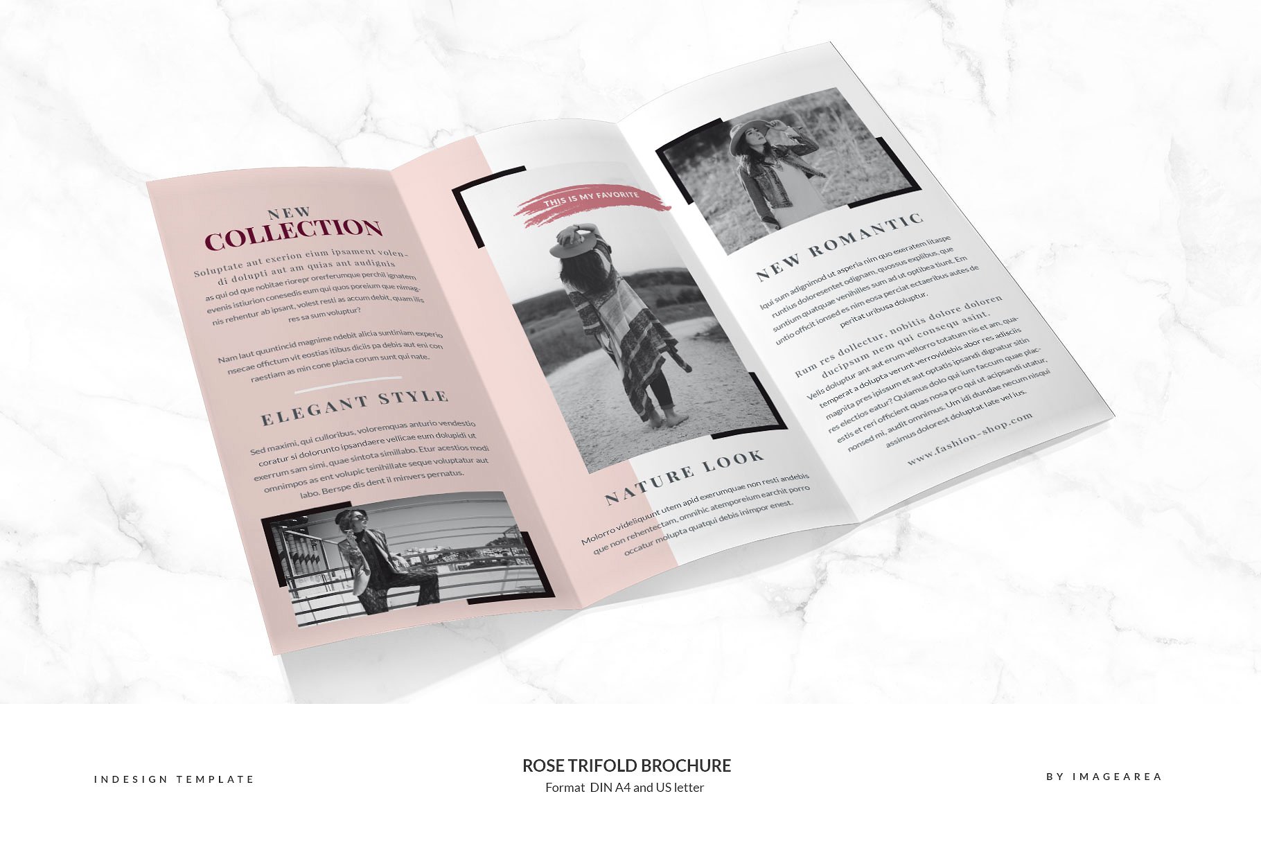 时尚品牌三折页手册模板 Rose Trifold Brochure插图(1)