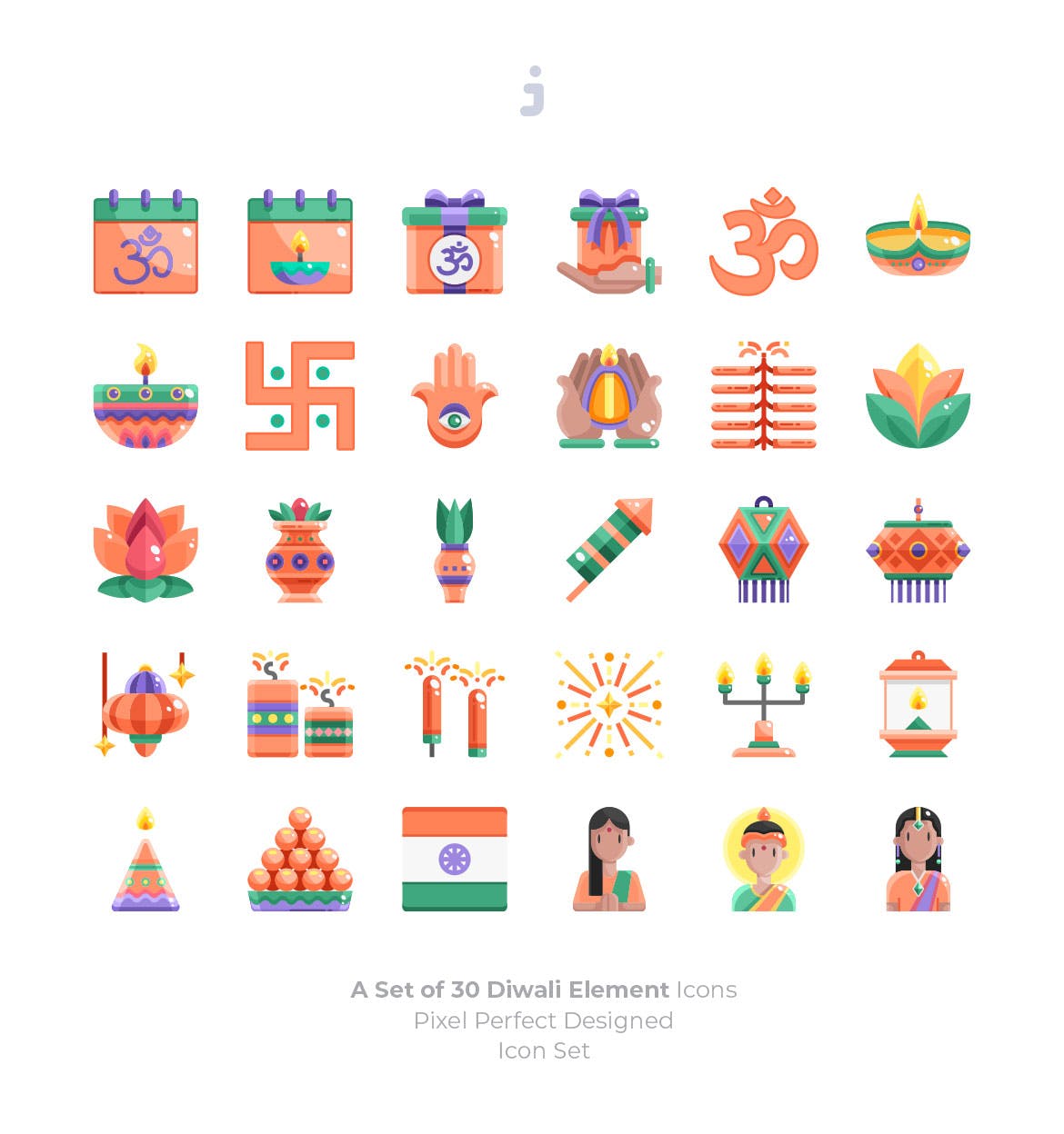 30枚扁平设计风格排灯节节日主题图标素材 30 Diwali Element Icons – Flat插图(1)
