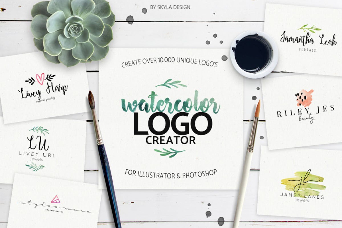 预制水彩设计风格品牌Logo设计模板集 Premade watercolor logo creator kit插图