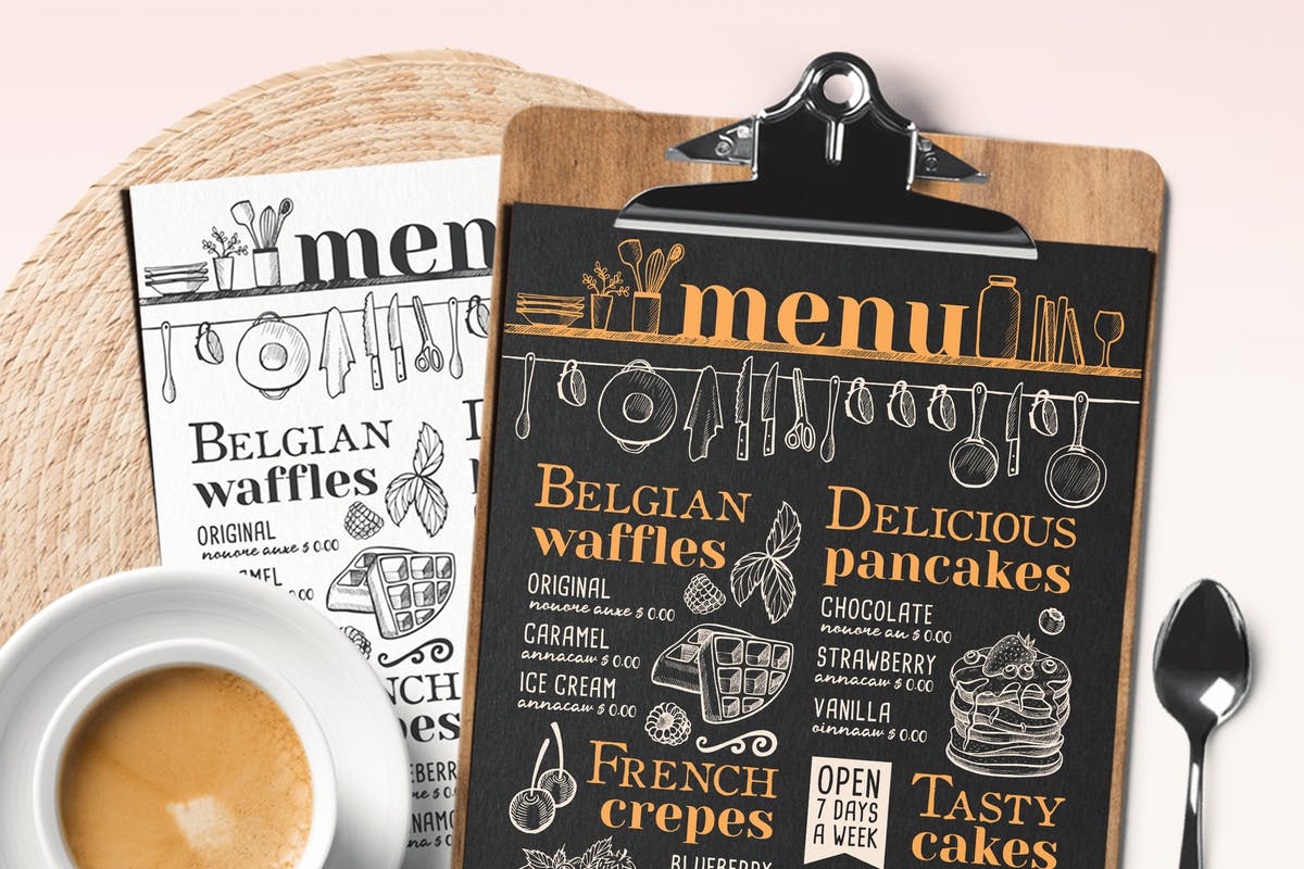 煎饼＆华夫饼餐厅菜单设计模板 Pancakes and Waffles Restaurant Menu插图