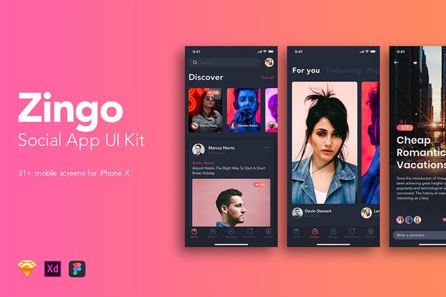 时尚大气社交APP应用UI设计套件 Zingo – Social App UI Kit插图(1)