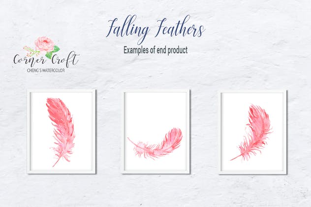 水彩羽毛元素剪贴画套装 Watercolor Falling Feathers, Feather Clip Art插图4