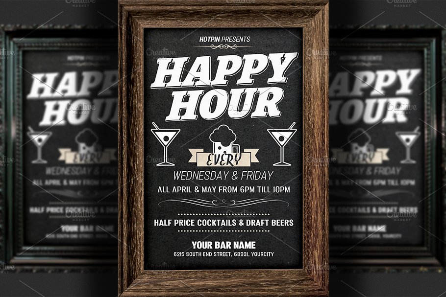 欢乐时光活动海报设计模板 Happy Hour Flyer Template插图(1)