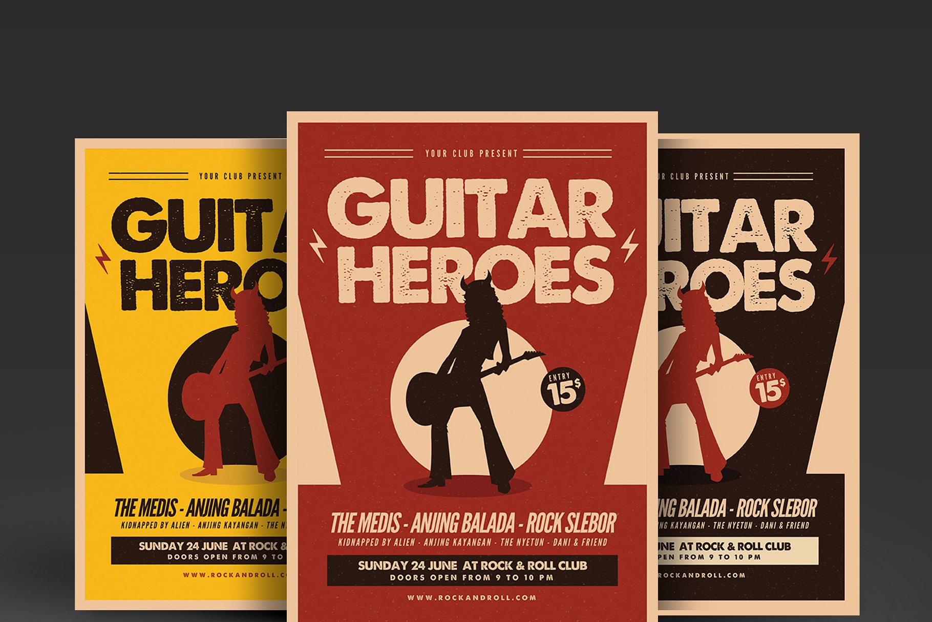 吉他音乐活动海报设计模板 Guitar Heroes Flyer插图