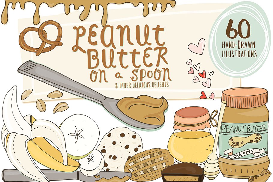 花生酱食物手绘矢量插图 Food Illustrations – Peanut Butter插图