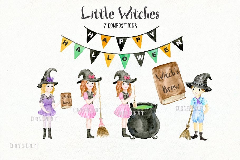 水彩小女巫设计套装 Watercolor Little Witch Design Kit插图3
