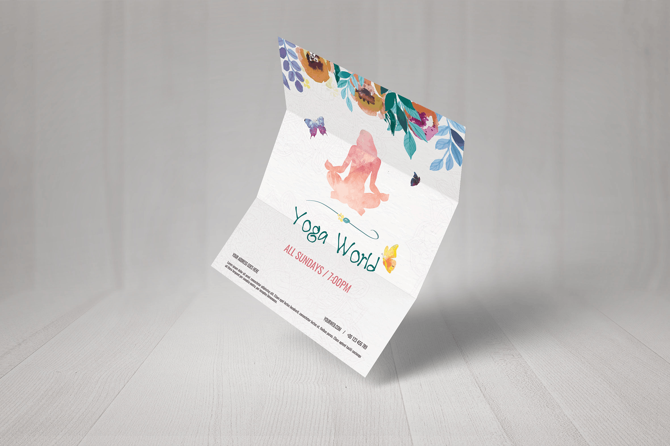 多彩水彩手绘设计风格瑜伽主题活动海报传单模板 Colorful Hand Painted Yoga World Flyer插图(2)