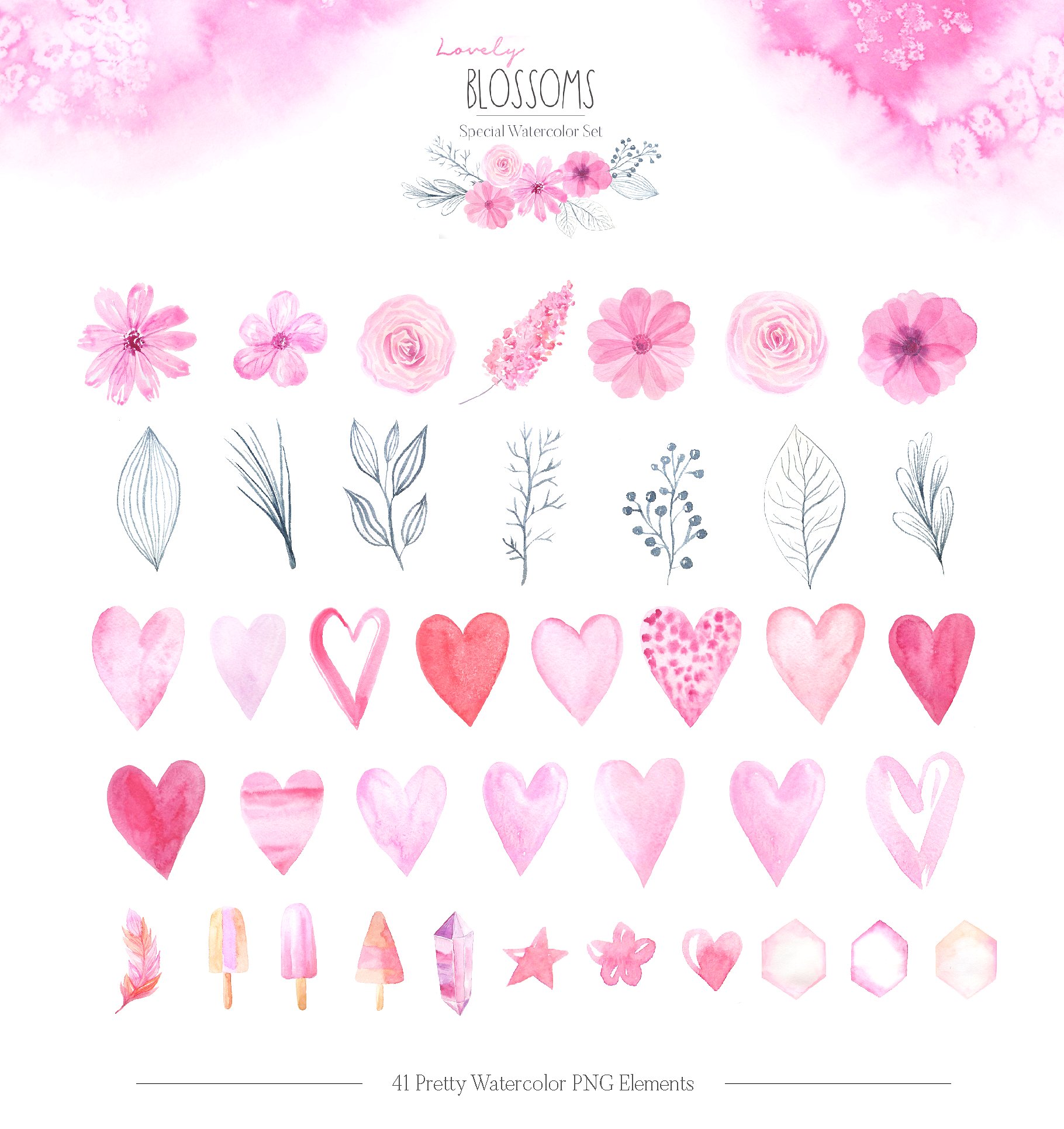 情人节可爱花朵水彩画素材套装下载[JPG,PNG]插图(1)