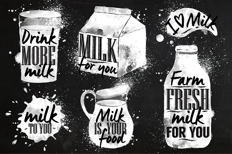 牛奶牛奶瓶牛奶盒子符号手绘插画 Milk symbolic插图(1)