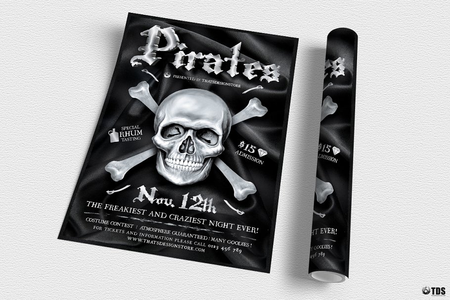 海盗主题派对传单PSD模板 Pirates Party Flyer PSD插图(2)