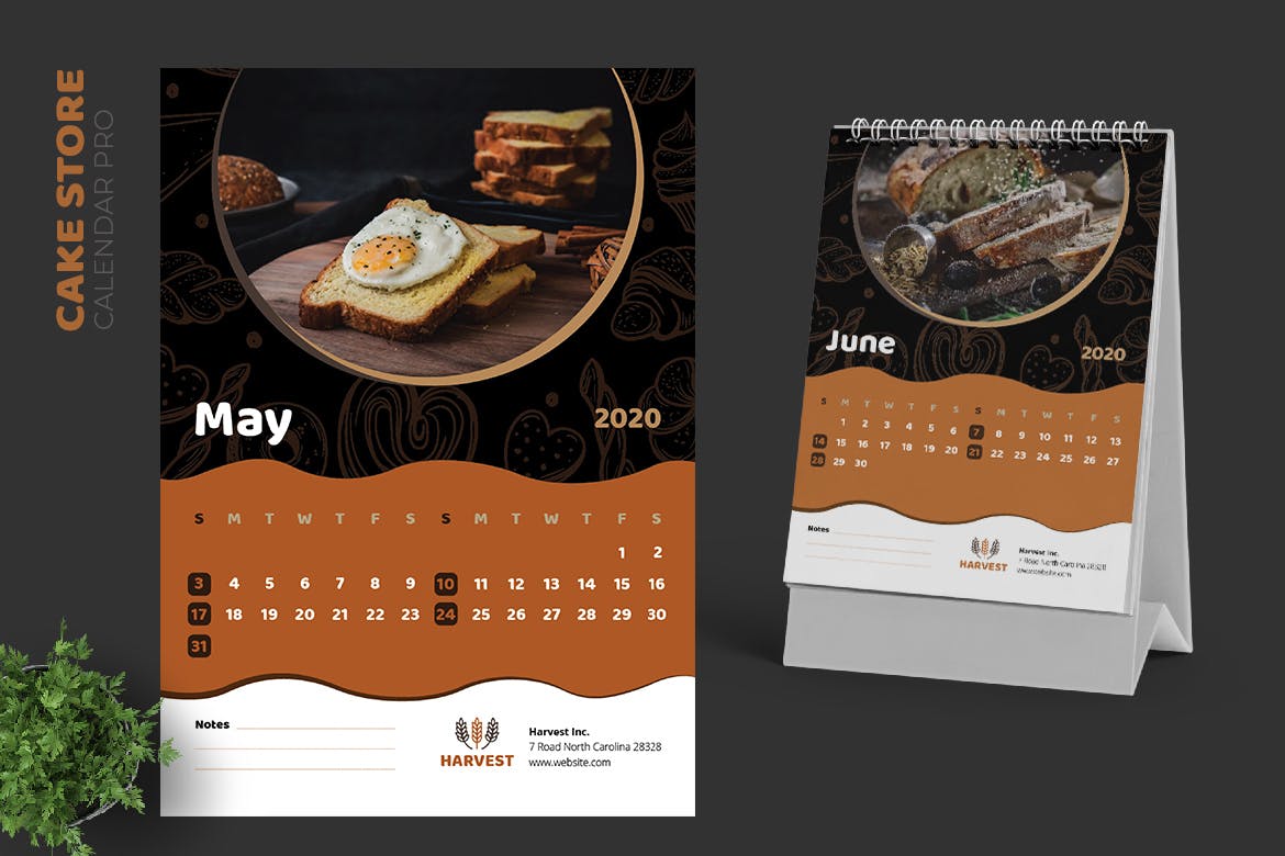 蛋糕品牌日历定制设计2020活页台历设计模板 2020 Cake Store Calendar Pro插图3