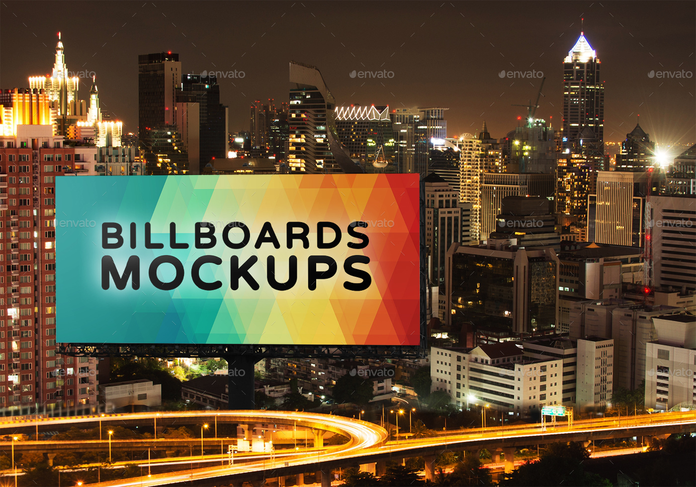 夜间广告牌展示样机模版 Billboards Mockups at Night Vol.1插图(10)