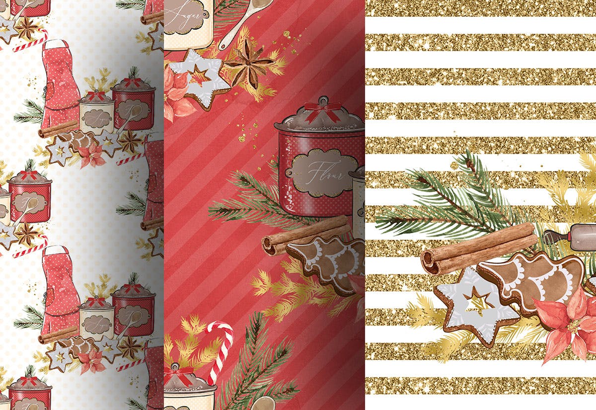 圣诞节&姜饼数码纸张背景素材 Christmas Gingerbread digital paper pack插图1