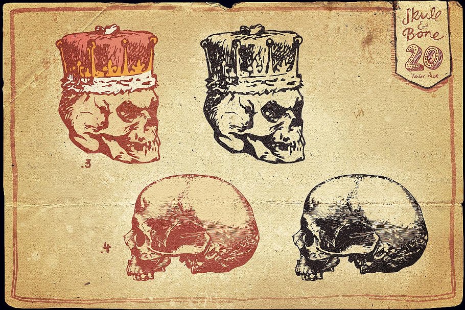 万圣节骷髅头矢量图形合集 Vintage Skull and Bone Vector pack插图3