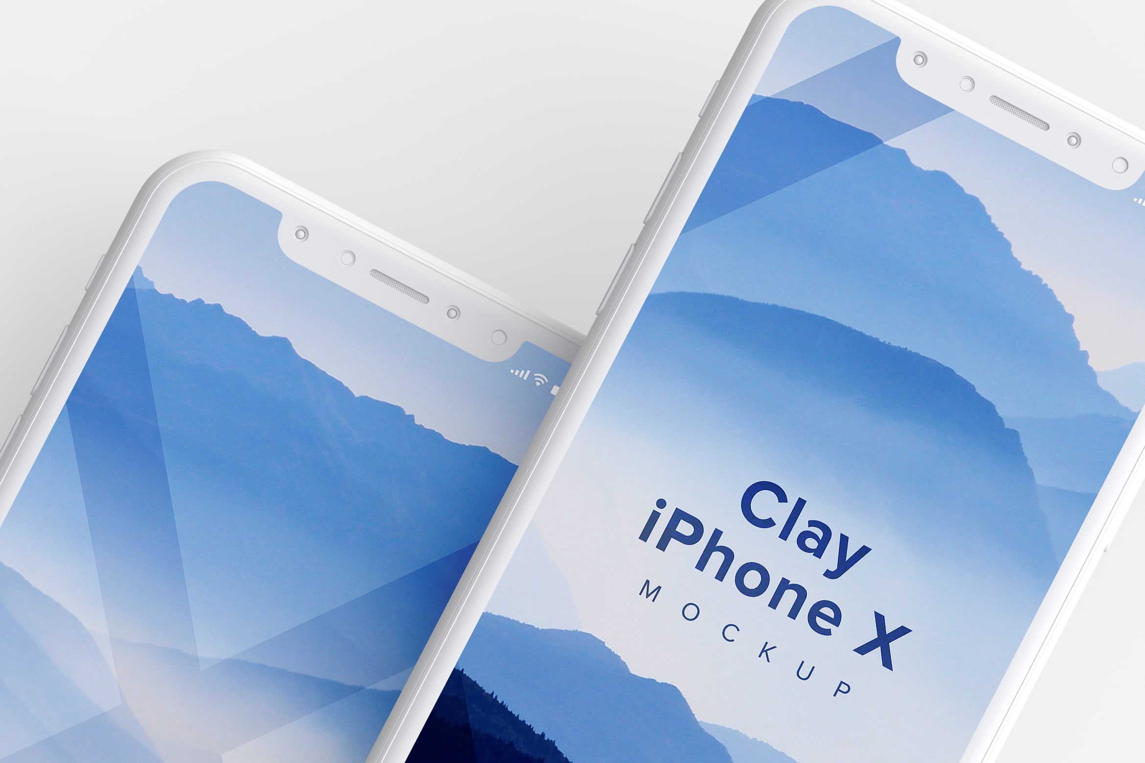 iPhone X手机双屏幕预览样机模板04 Clay iPhone X Mockup 04插图
