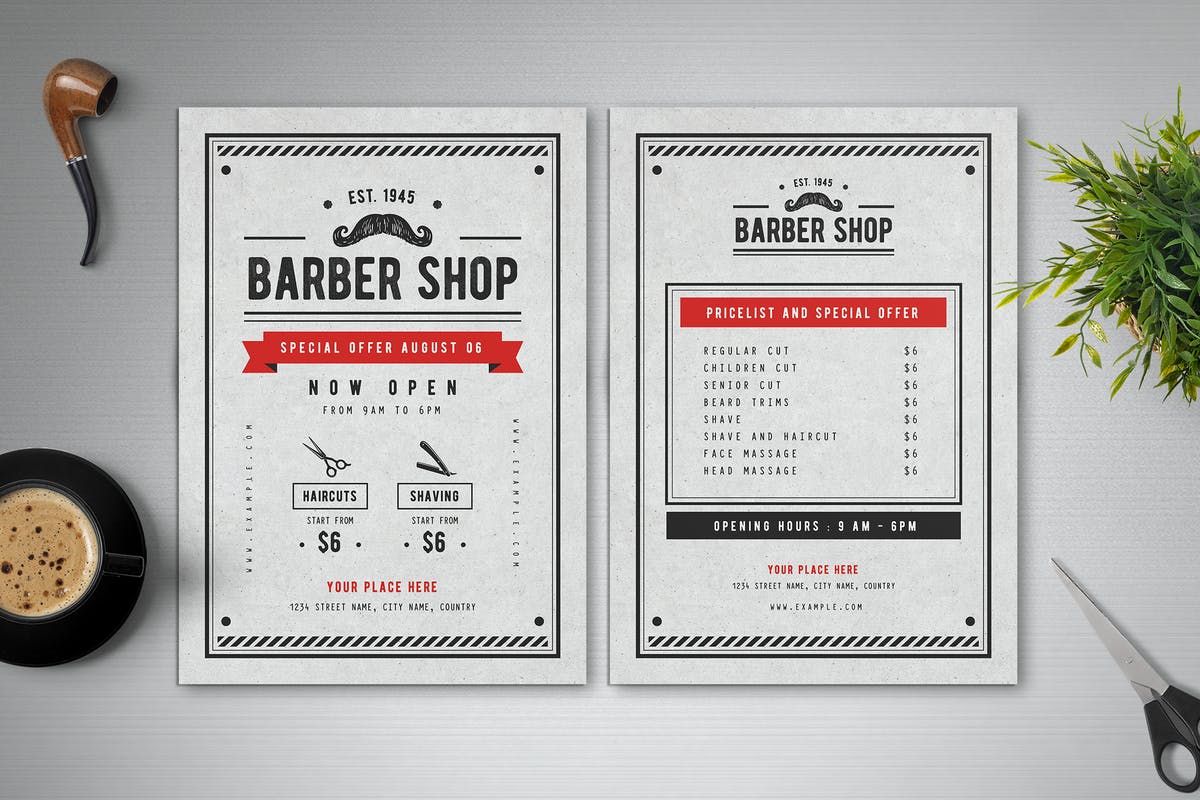 理发店美发店广告海报传单模板 Barber Shop Flyer插图