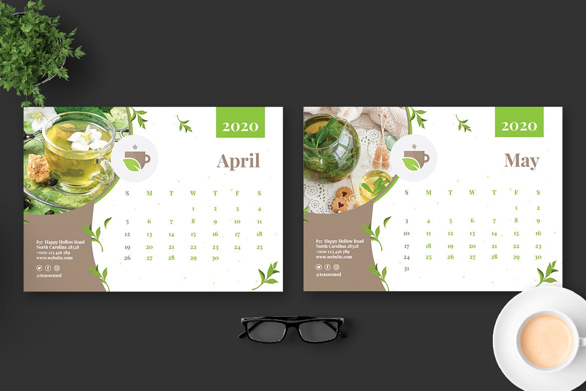 茶文化茶叶品牌定制2020年活页台历表设计模板 2020 Tea Herbal Green Calendar Pro插图3