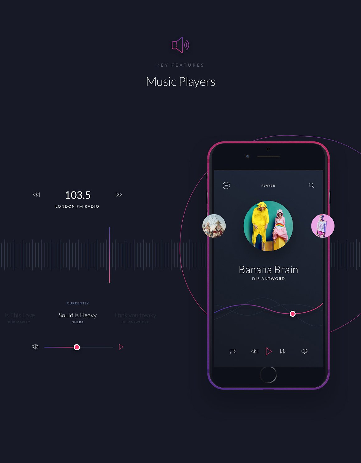 酷黑风格音乐应用设计 UI 套件 Music UI/UX Mobile App Kit插图6