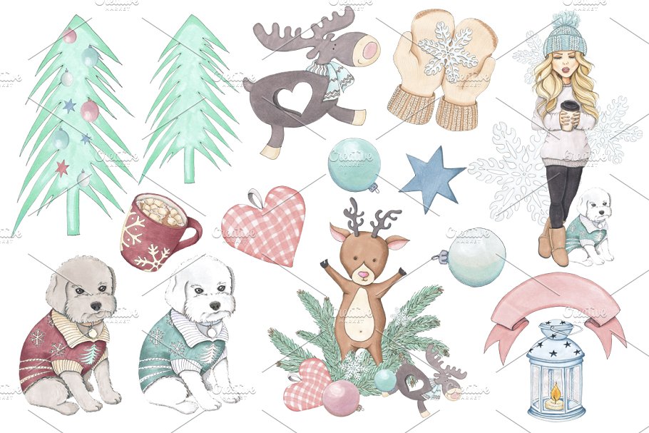 冬季圣诞节主题手绘插画套装 Winter Christmas Hand-painted Kit插图3