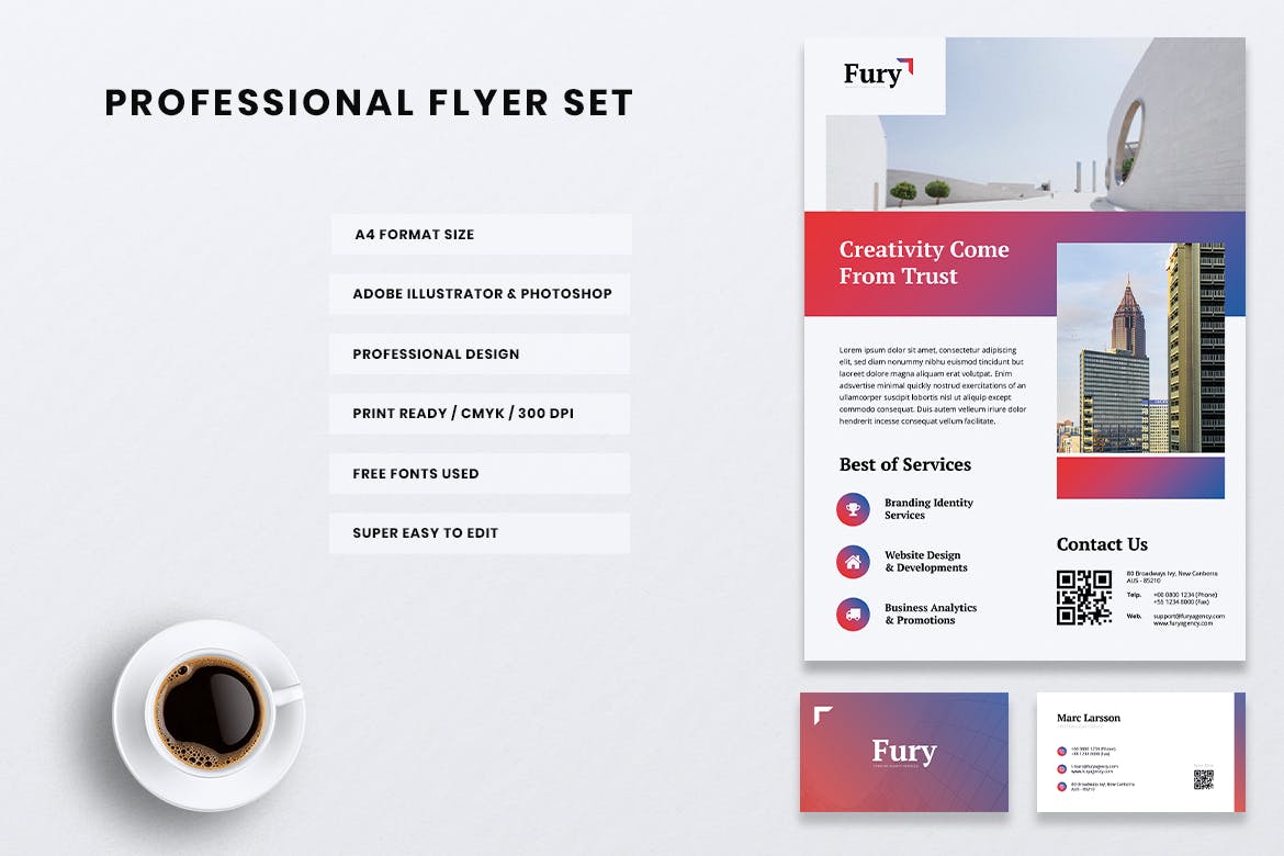 创意代理公司宣传单&企业名片设计模板 FURY Creative Agency Flyer & Business Card插图3