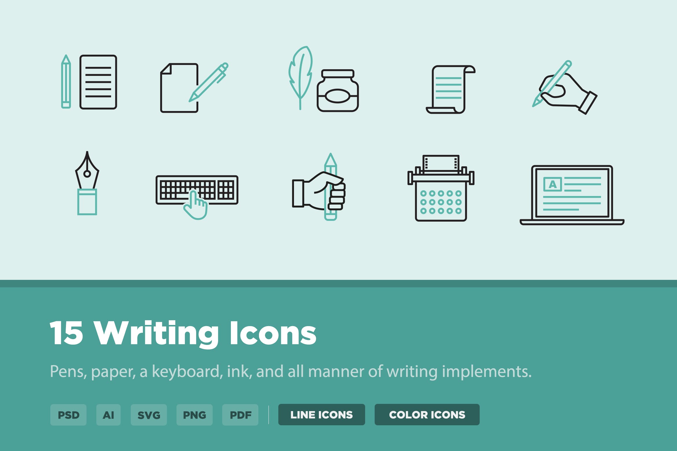 15枚写作艺术创作主题矢量图标 15 Writing Icons插图