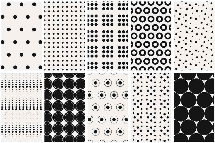 黑白圆点无缝纹理 Black & White Dots Seamless Patterns插图(6)