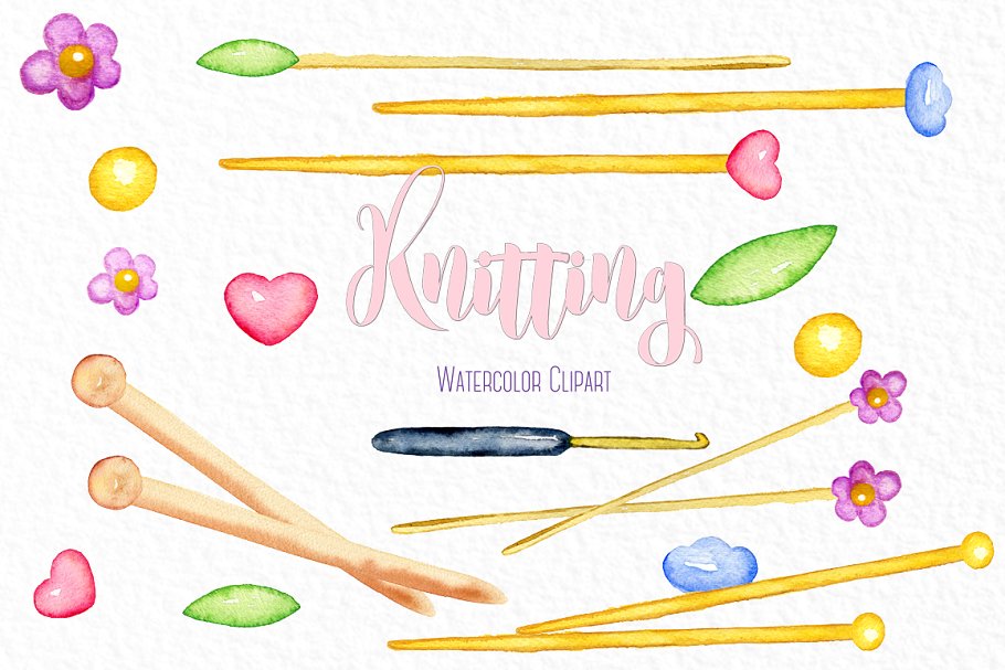 针织毛线水彩剪贴画图案 Knittings watercolor clipart插图(1)