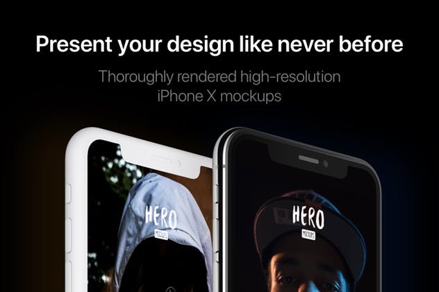 高质量黑色iPhone X设备样机模板 HERO Phone X Mockups插图(2)